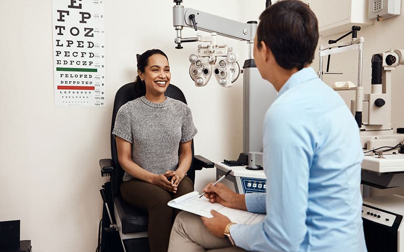 Optometry patient examined by optometrist